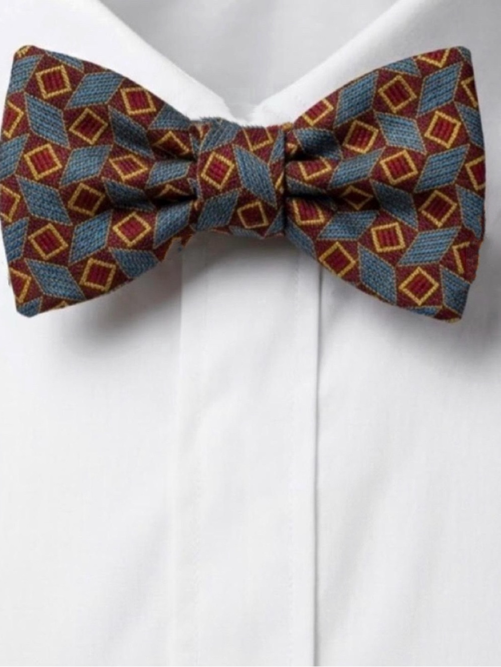 R. Hanauer Silk Self-Tie Bow Tie Men's Red Blue Gold Geometric Diamond Medallion